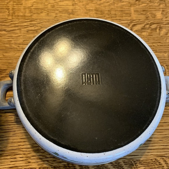 Vintage Asta Germany Enamel Cookware Small Pot 8.5" Diameter Blue Flowers - Picture 5 of 12